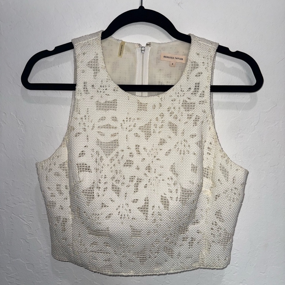 Rebecca Taylor Cream Lace Crop Top